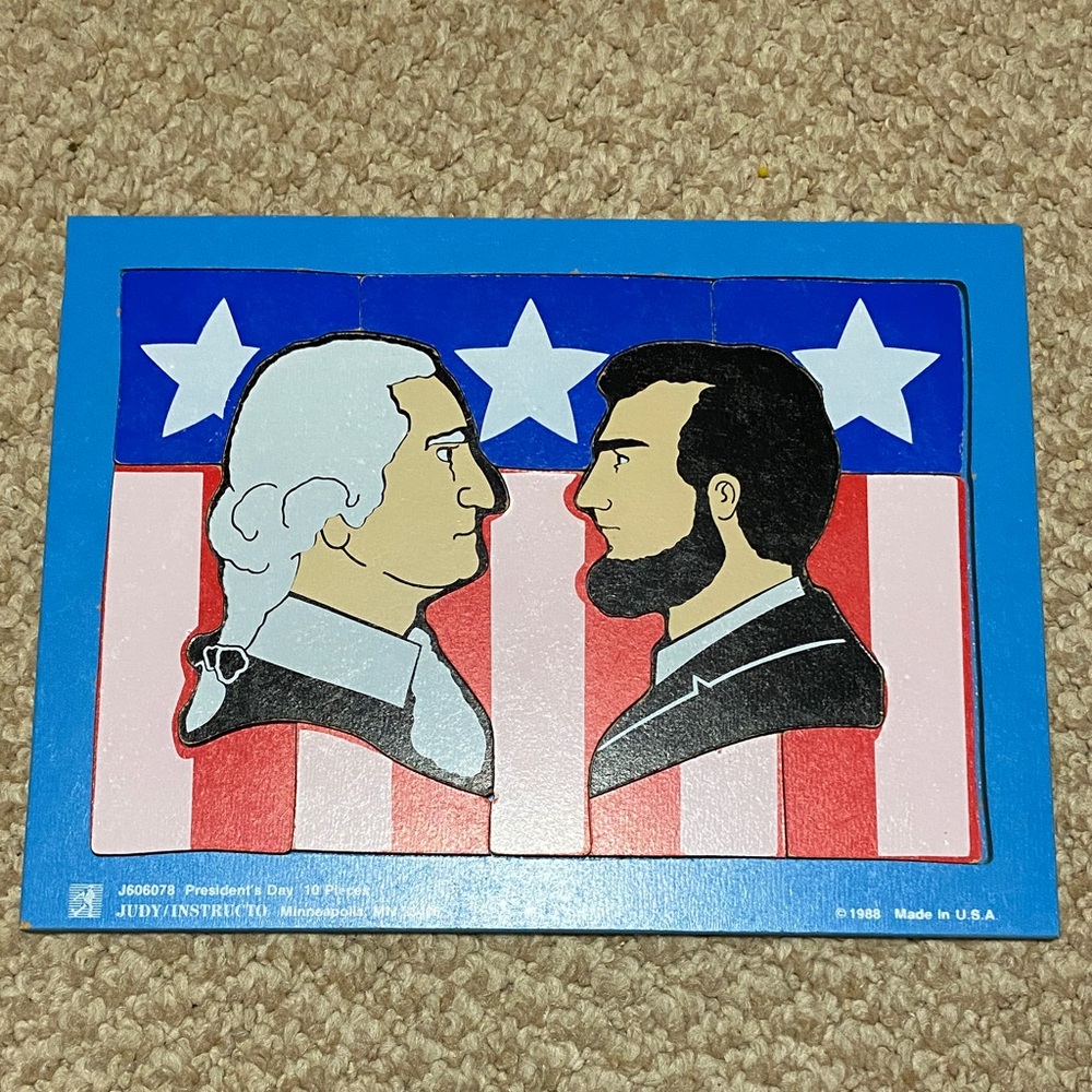 Judy instructo vintage 1988 President’s Day wooden puzzle Washington & Lincoln